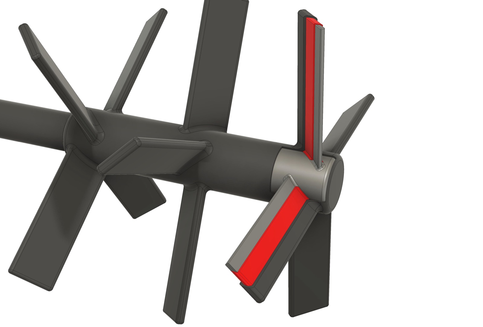 CAD-Darstellung eines Rührflügels mit rot markierter Ampelprinzip-Warnschicht